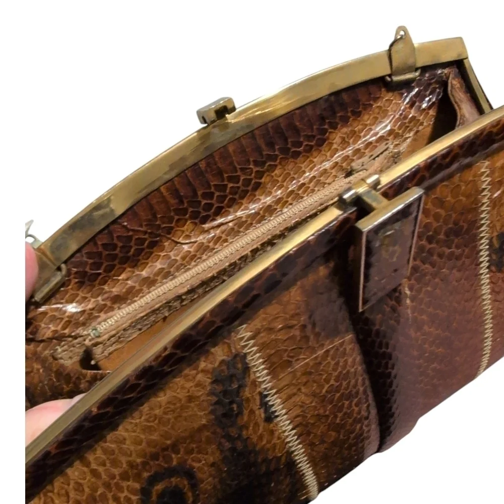 VTG King Cobra Snakeskin Clutch Purse Shoulder Bag Natural Bespoke